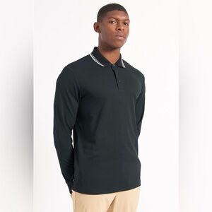 BEN SHERMAN  Black 360 Pique long sleeve Polo Shirt with White Trim size L